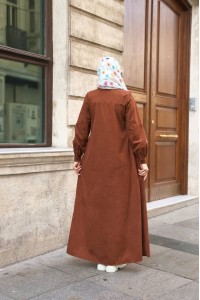 1596 Düğme Detaylı Elbise - Taba 