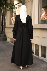 1601 Dantel Detaylı Elbise - Siyah 