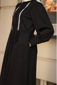 1601 Dantel Detaylı Elbise - Siyah 
