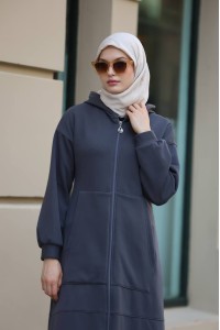 1612 Fermuarlı Polar Kap - Gri 