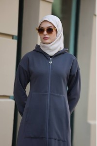 1612 Fermuarlı Polar Kap - Gri 
