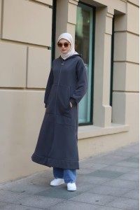 1612 Fermuarlı Polar Kap - Gri 