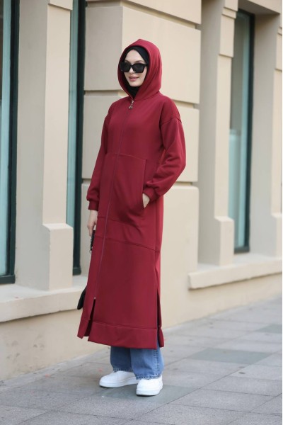 1612 Fermuarlı Polar Kap - Bordo  