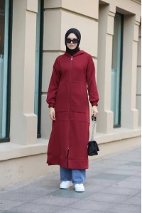 1612 Fermuarlı Polar Kap - Bordo 
