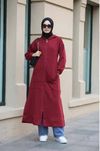 1612 Fermuarlı Polar Kap - Bordo 