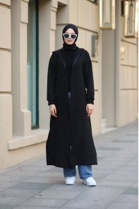 1612 Fermuarlı Polar Kap - Siyah 