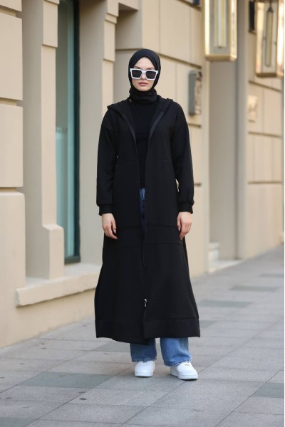 1612 Fermuarlı Polar Kap - Siyah  