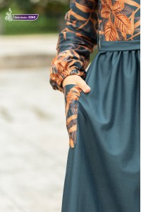 2260 Yaprak Desenli Dügmeli Elbise - Turkuaz