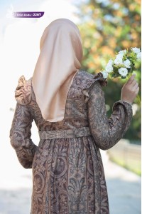 2287 Desenli Elbise - Kahverengi