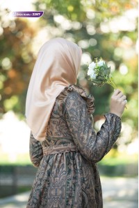 2287 Desenli Elbise - Haki