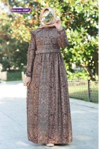 2287 Desenli Elbise - Kahverengi