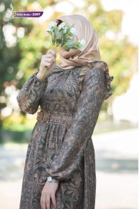 2287 Desenli Elbise - Haki