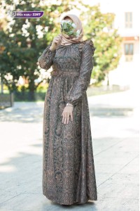 2287 Desenli Elbise - Haki