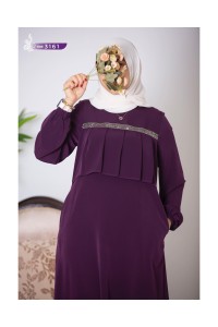 3161Taş Detaylı Elbise - Mürdüm
