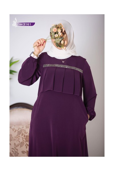 3161Taş Detaylı Elbise - Mürdüm 