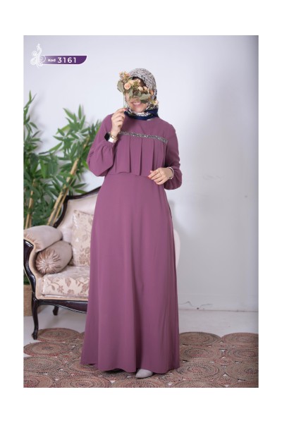 3161Taş Detaylı Elbise -  Gül Kurusu 