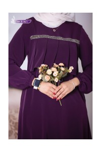 3161Taş Detaylı Elbise - Mürdüm