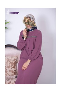 3161Taş Detaylı Elbise -  Gül Kurusu