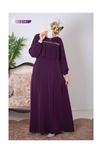 3161Taş Detaylı Elbise - Mürdüm 