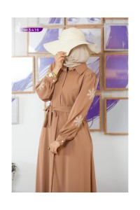 3416 Kolu Nakışlı Ferace -Açık Taba