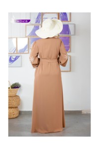 3416 Kolu Nakışlı Ferace -Açık Taba