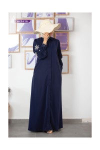 3416 Kolu Nakışlı Ferace - Lacivert