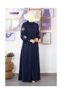 3416 Kolu Nakışlı Ferace - Lacivert
