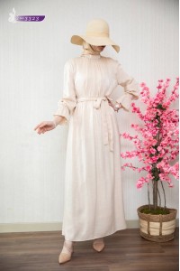 3323 Taş Detaylı Elbise - Bej 