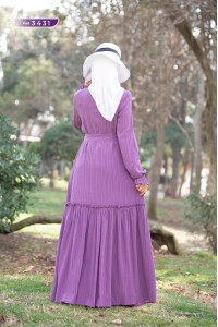 3431 Düğme Detaylı Elbise - Lila