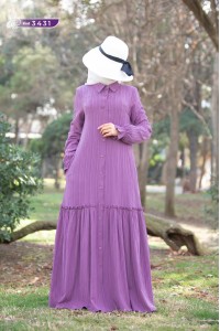 3431 Düğme Detaylı Elbise - Lila
