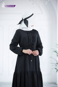 3459 Düğme detaylı elbise - Siyah