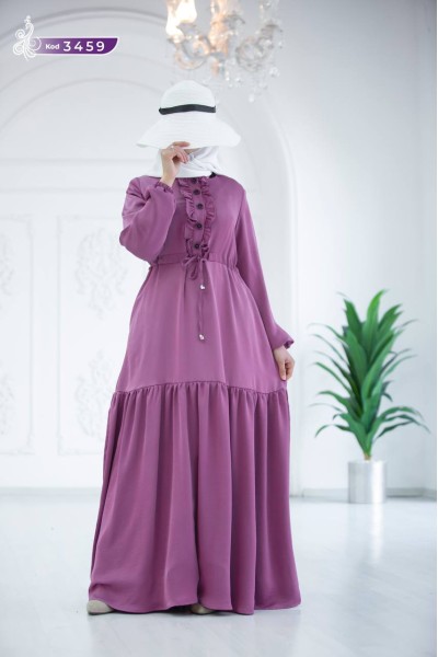 3459 Düğme detaylı elbise - Pembe 