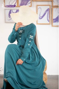 3460 Şık işlemeli elbise - Mint Yeşili