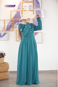 3460 Şık işlemeli elbise - Mint Yeşili