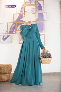 3460 Şık işlemeli elbise - Mint Yeşili