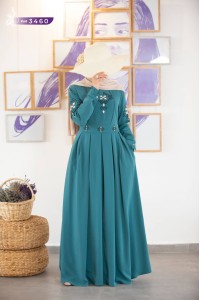 3460 Şık işlemeli elbise - Mint Yeşili