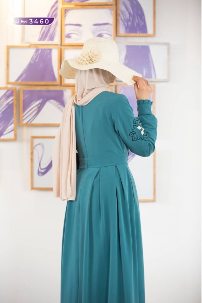 3460 Şık işlemeli elbise - Mint Yeşili 