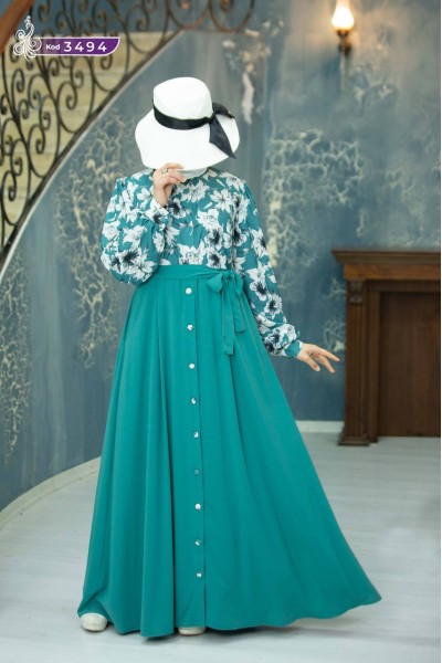 3494 Düğmeli Elbise - Mint 