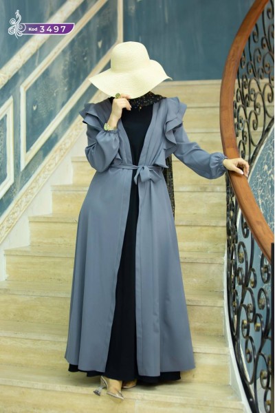 3497 İkili Takım Abaya - Gri 