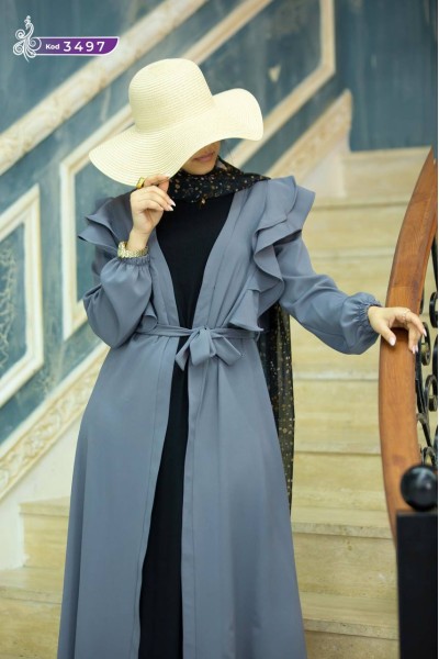 3497 İkili Takım Abaya - Gri 