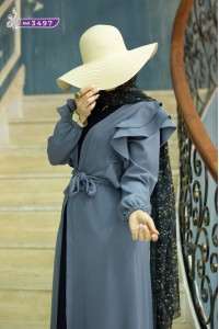 3497 İkili Takım Abaya - Gri