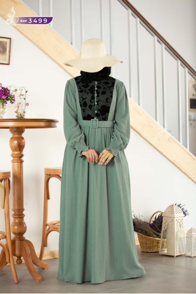 3499 Tül Detaylı Elbise - Mint