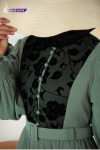 3499 Tül Detaylı Elbise - Mint 
