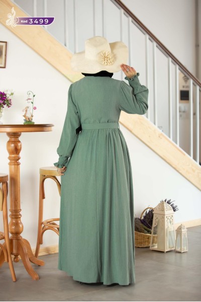 3499 Tül Detaylı Elbise - Mint 