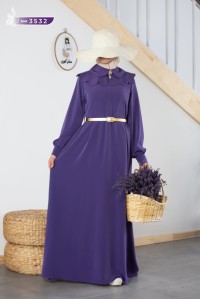 3532 Broş Detaylı Elbise - Mürdüm