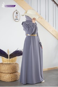 3532 Broş Detaylı Elbise - Gri