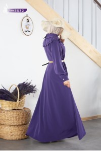 3532 Broş Detaylı Elbise - Mürdüm